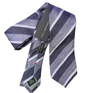 John Varvatos USA Navy & Purple Striped Linen Silk Tie | Modern Tailored Luxe